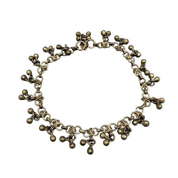 Vintage Chain Jingle Bell Beads Charm Ankle Bangle Bracelet Brass Tone Boho - Picture 1 of 7
